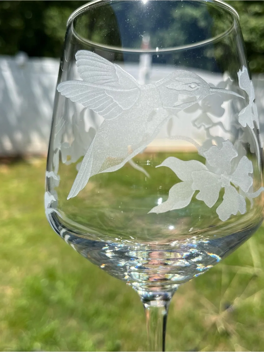 Etched Hummingbird Cylinder Glass Vase w/ Matching Wine Glass - Picture 4 of 15